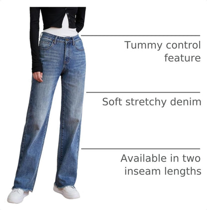 Women's High Waisted Stretchy Straight Leg Jeans Tummy Control Pants
