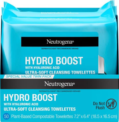 Neutrogena Hydro Boost Cleansing Wipes Makeup Remover, 25 Ct