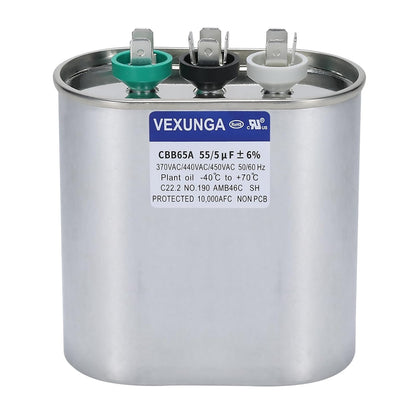 VEXUNGA 5uF 370/440VAC 50/60Hz CBB65 CBB65A Oval Run Start Capacitor 5 MFD 370V/440V Air Conditioner Capacitors for AC Unit Fan Motor Start or Pool Pump or Air Condenser Straight Cool