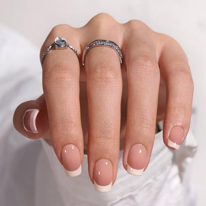 BTArtbox Press On Nails, Cream Puff, Short Almond, Ombre Off White, 32Ct