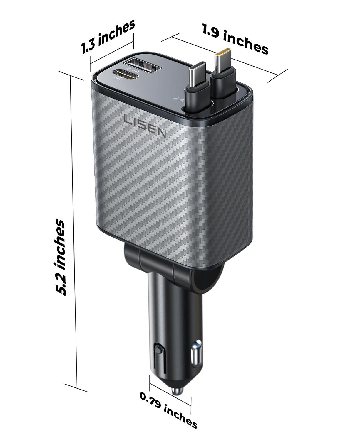 LISEN 72W Retractable Car Charger Ultra-Compact USBC Fast Car Charger
