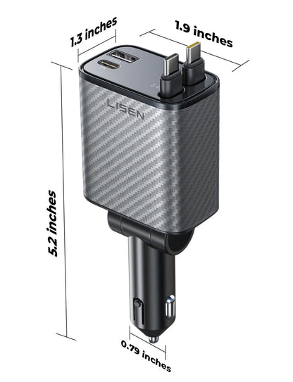 LISEN 72W Retractable Car Charger Ultra-Compact USBC Fast Car Charger