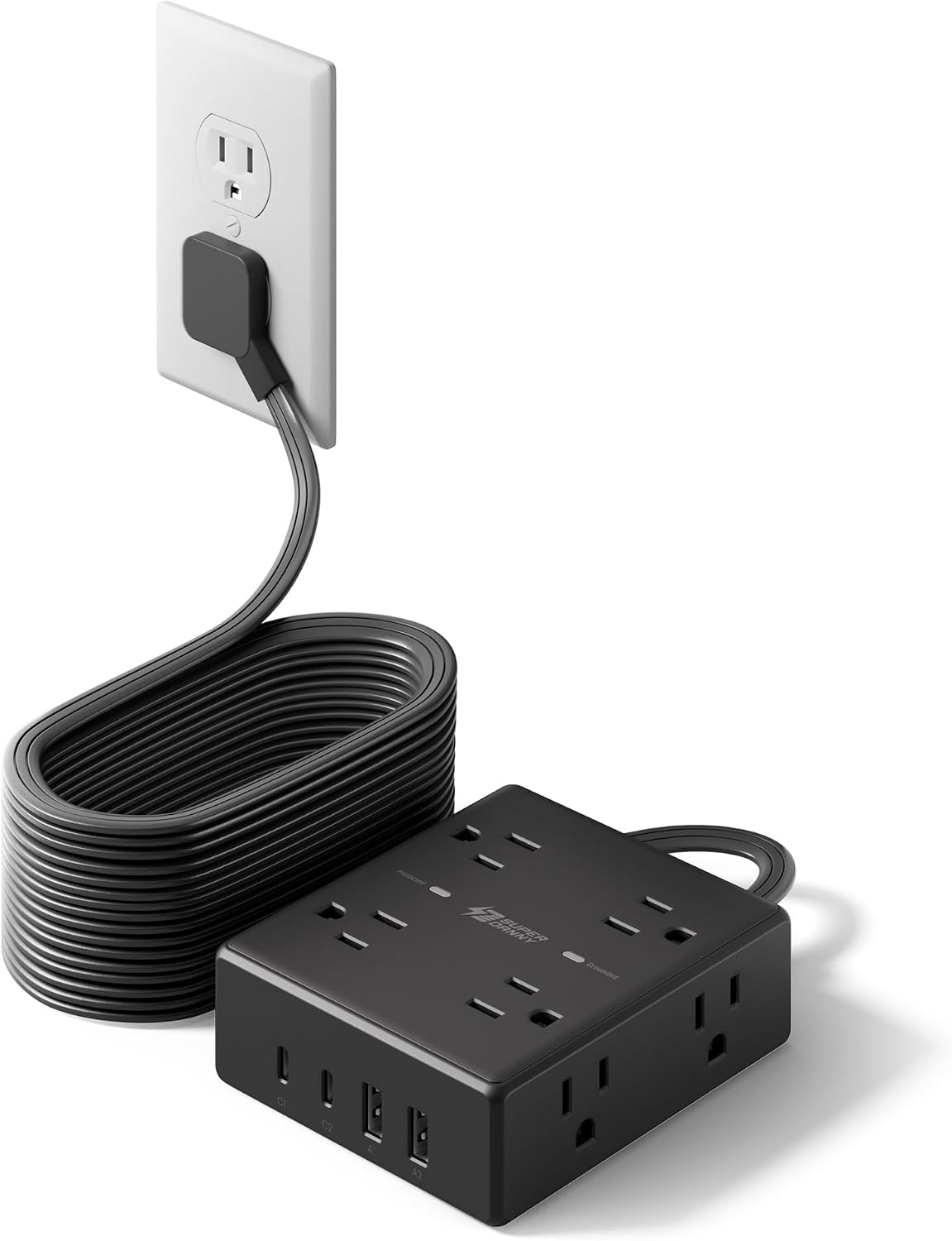 SUPERDANNY Extension Cord,Flat Plug Surge Protector Power Strip,6Ft
