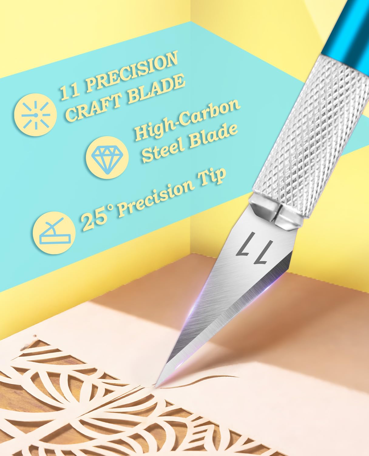 DIYSELF Exacto Knife Set with 10 Extra #11 Blades, 6-Inch Metal Ruler, Pink