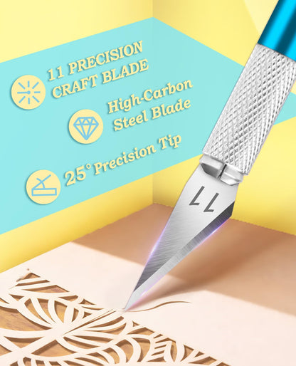 DIYSELF Exacto Knife Set with 10 Extra #11 Blades, 6-Inch Metal Ruler, Pink