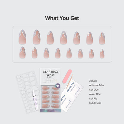 BTArtbox Press On Nails, Cream Puff, Short Almond, Ombre Off White, 32Ct