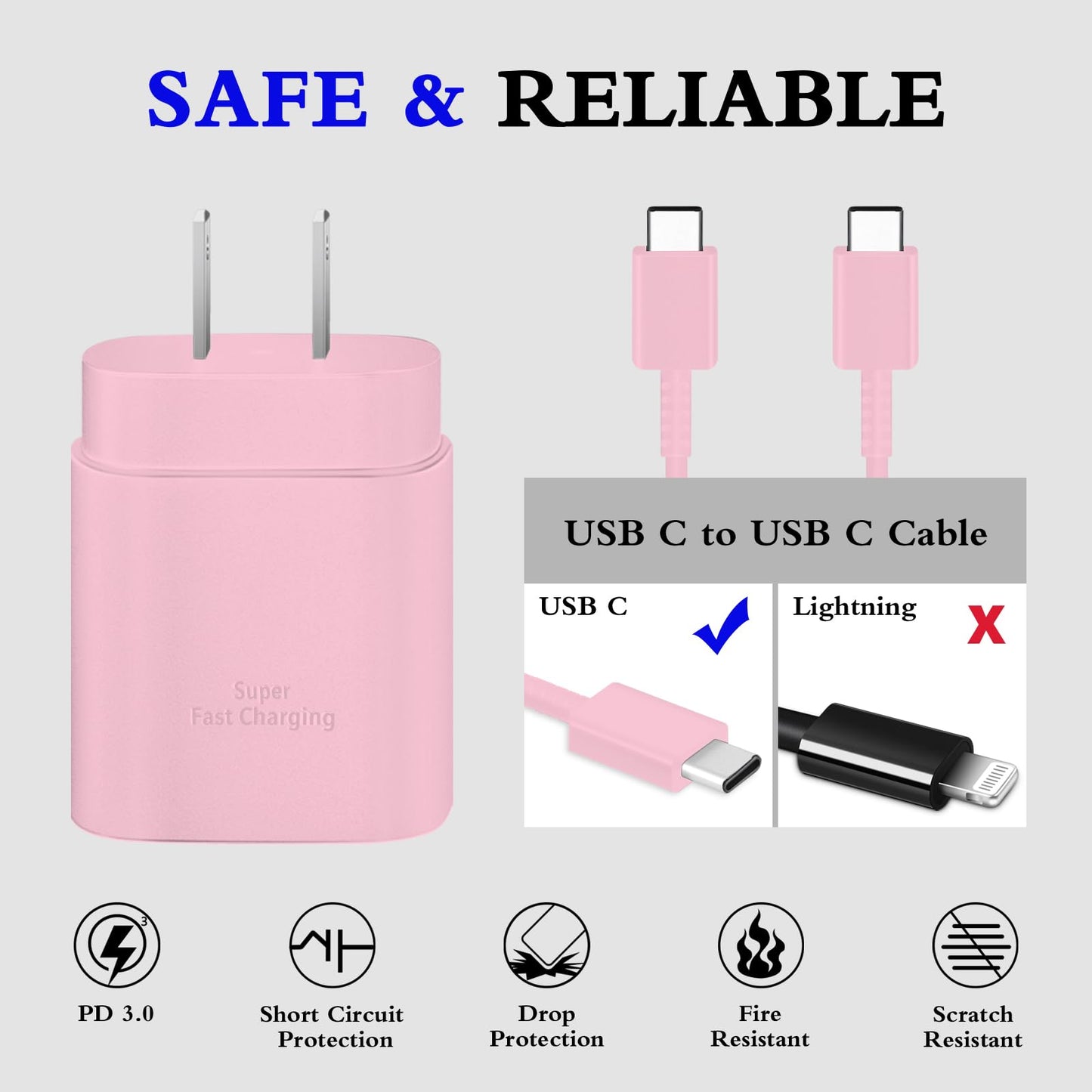 GUUSMART Type C Charger 2-Pack 25W Long 6ft USB C Charger Cable