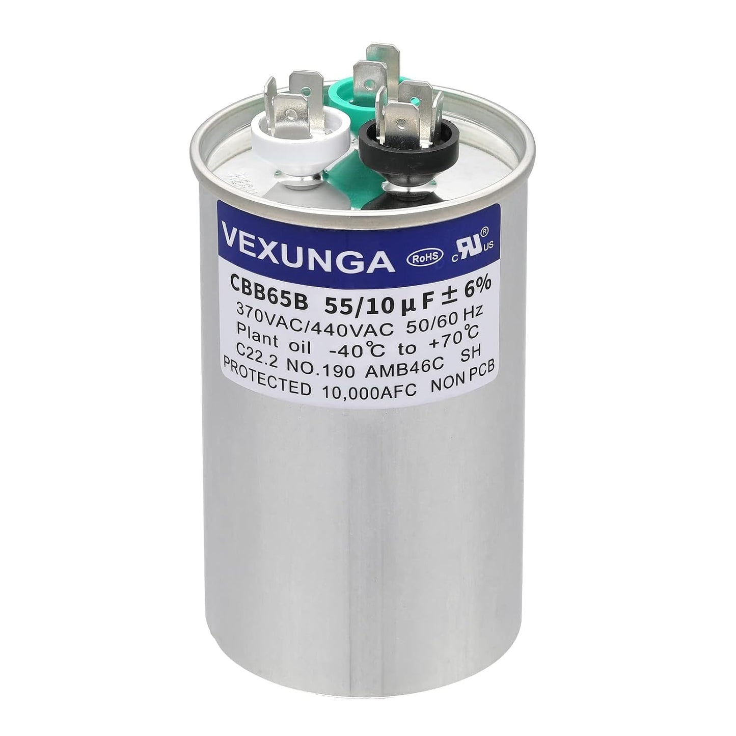 VEXUNGA 5uF 370/440VAC 50/60Hz CBB65 CBB65A Oval Run Start Capacitor 5 MFD 370V/440V Air Conditioner Capacitors for AC Unit Fan Motor Start or Pool Pump or Air Condenser Straight Cool