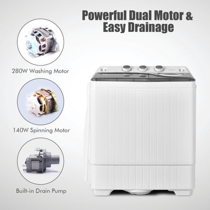 COSTWAY Portable Washing Machine, Twin Tub 26lbs Capacity Laundry Washer, 18lbs Washer and 8lbs Spinner Combo with Timer Knobs, Built-in Drain Pump, Compact Washer for Home Dorm Apartment, Blue+White