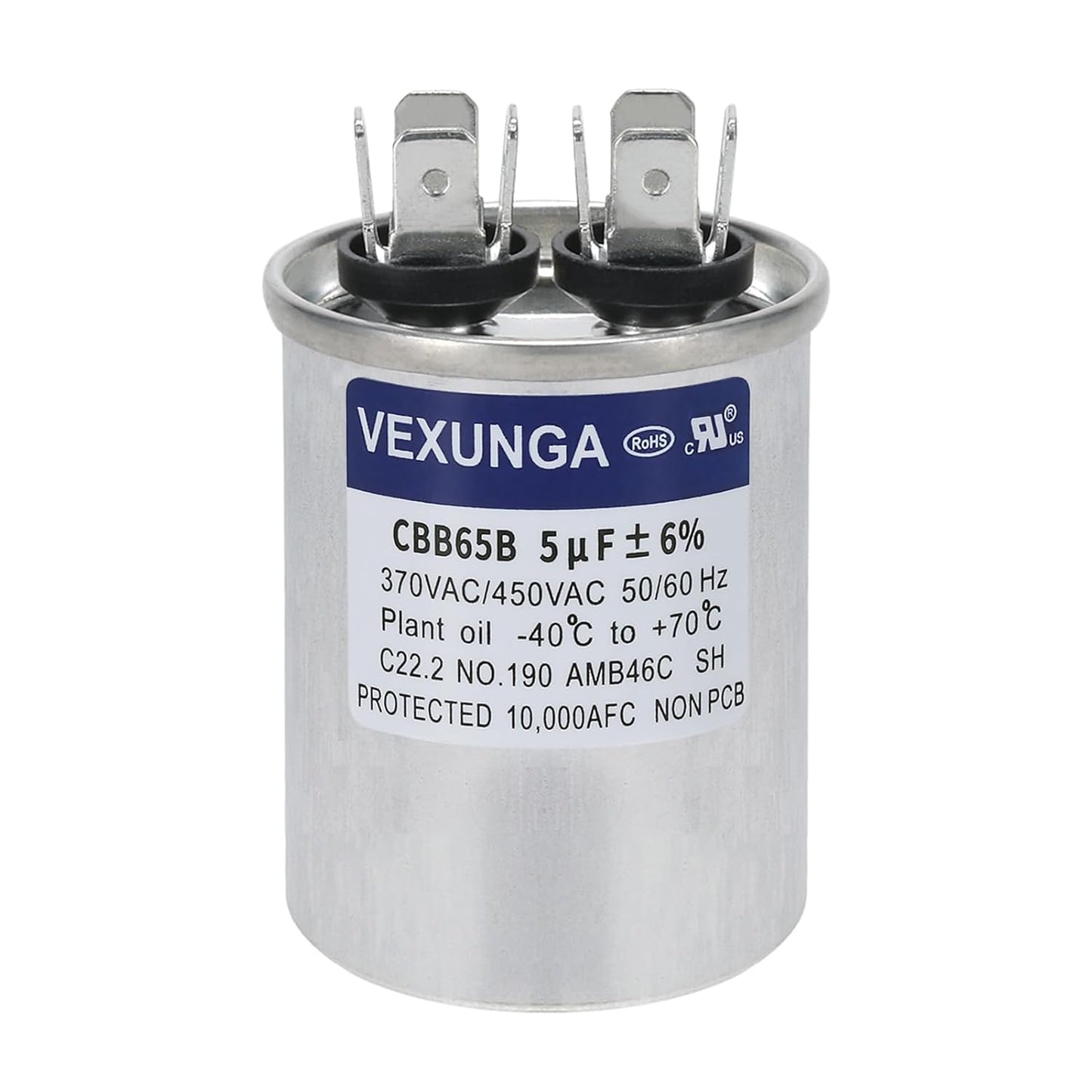 VEXUNGA 5uF 370/440VAC 50/60Hz CBB65 CBB65A Oval Run Start Capacitor 5 MFD 370V/440V Air Conditioner Capacitors for AC Unit Fan Motor Start or Pool Pump or Air Condenser Straight Cool