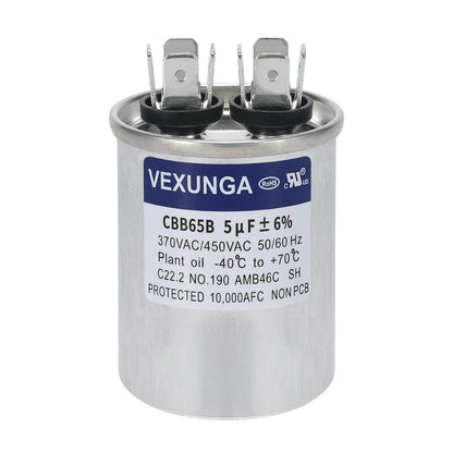 VEXUNGA 5uF 370/440VAC 50/60Hz CBB65 CBB65A Oval Run Start Capacitor 5 MFD 370V/440V Air Conditioner Capacitors for AC Unit Fan Motor Start or Pool Pump or Air Condenser Straight Cool