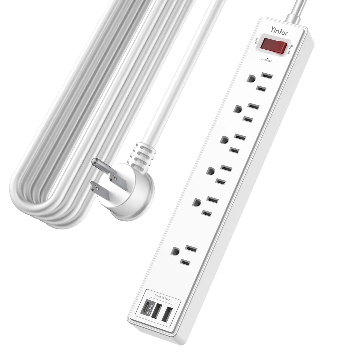Yintar 6Ft Surge Protector Power Strip with 8 Outlets and 4 USB Ports