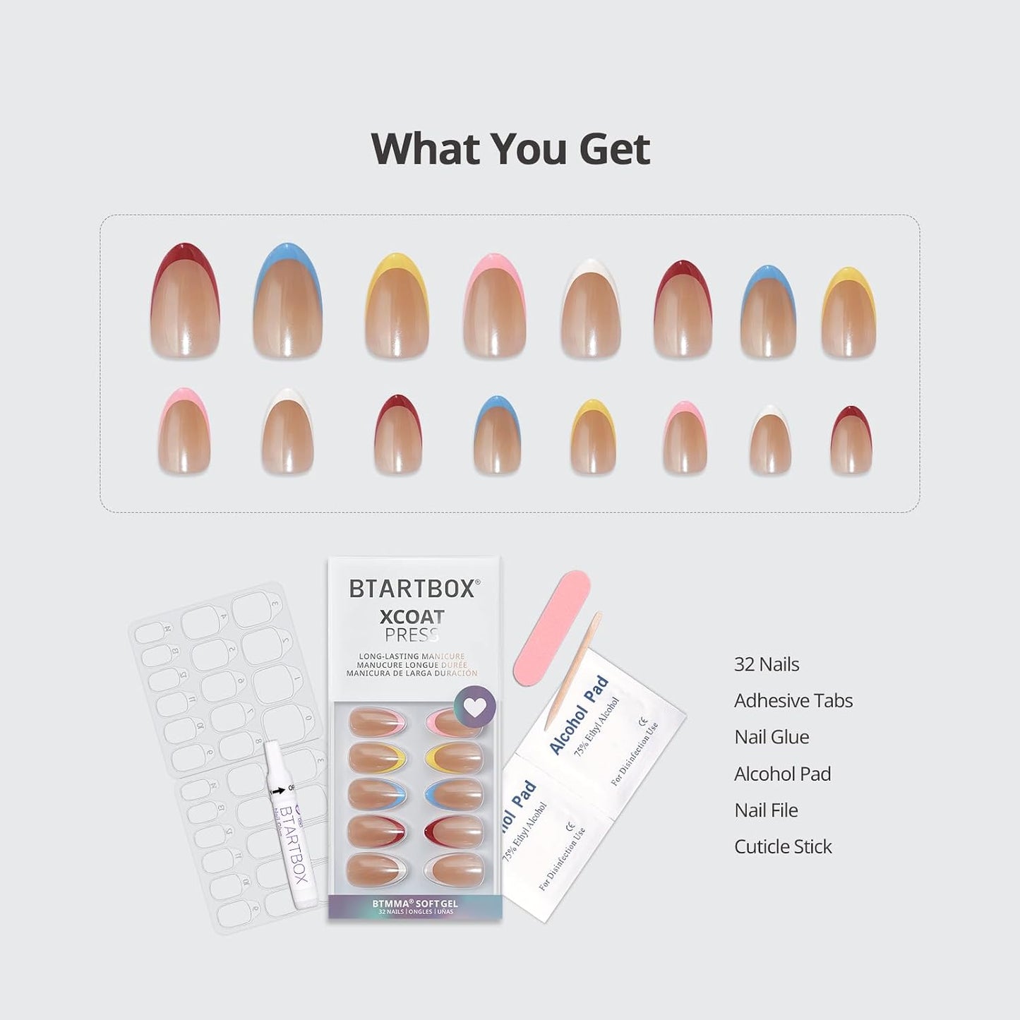 BTArtbox Press On Nails, Vanilla Cream, Short Square, Ombre Peach, 32Ct
