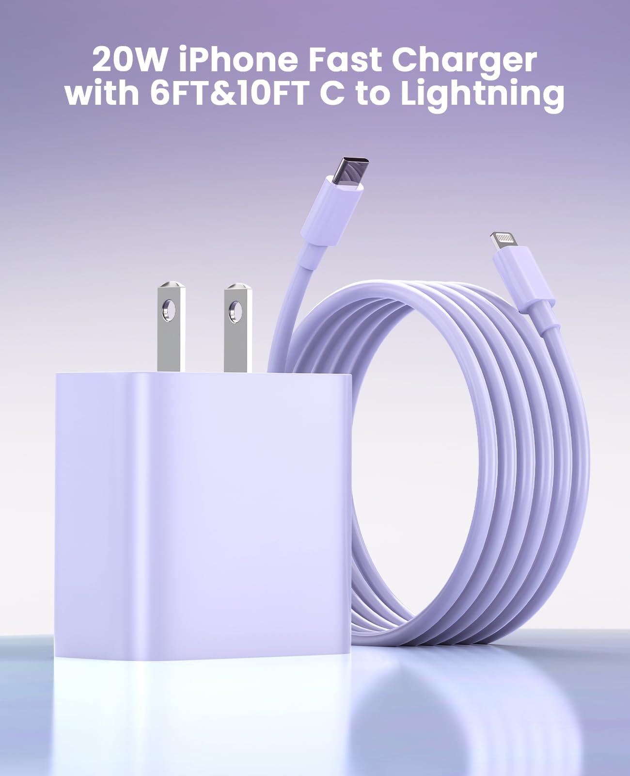 iPhone Charger Fast Charging, USB C Charger Block, 6FT/10FT Lightning Cable