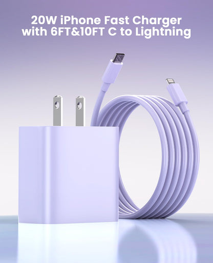iPhone Charger Fast Charging, USB C Charger Block, 6FT/10FT Lightning Cable