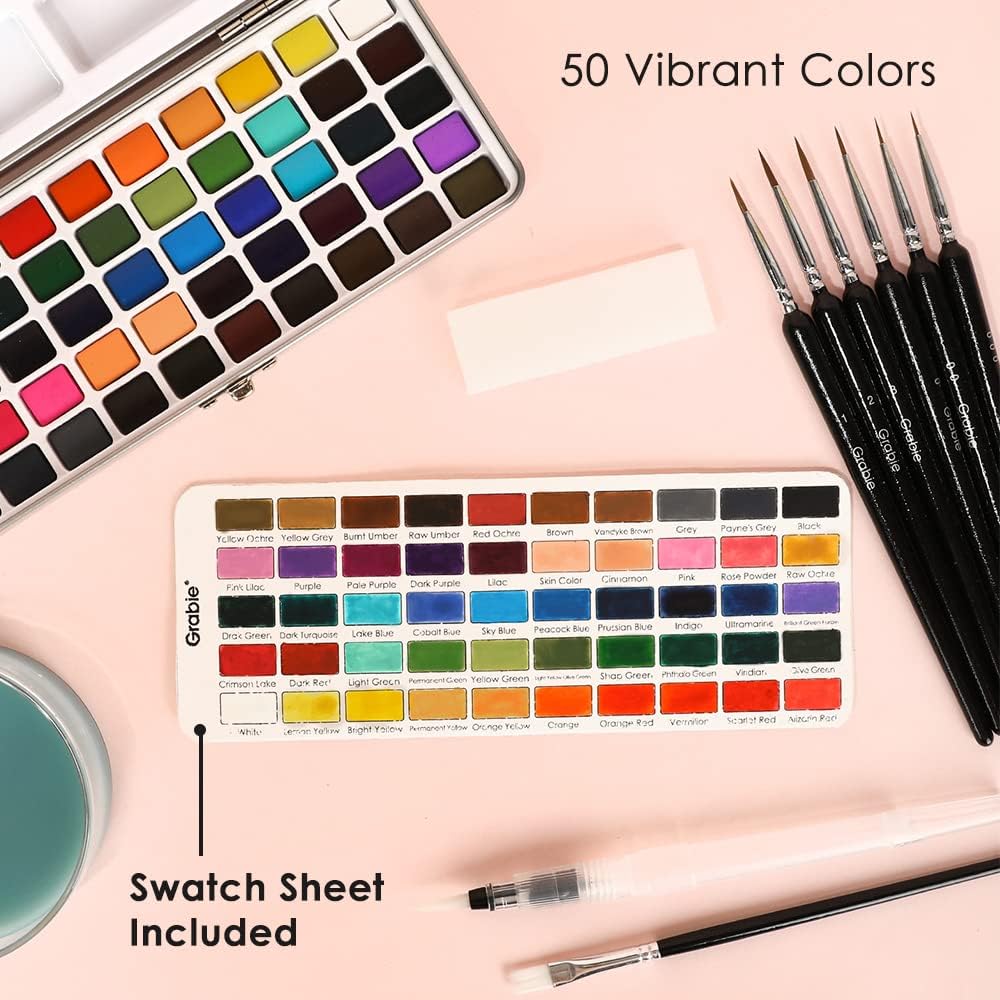 Grabie 50 Color Watercolor Paint Set with Brush Pens