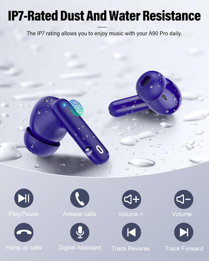 Wireless Earbuds, Bluetooth 5.4 Headphones Bass Stereo/Clear Calls, Black