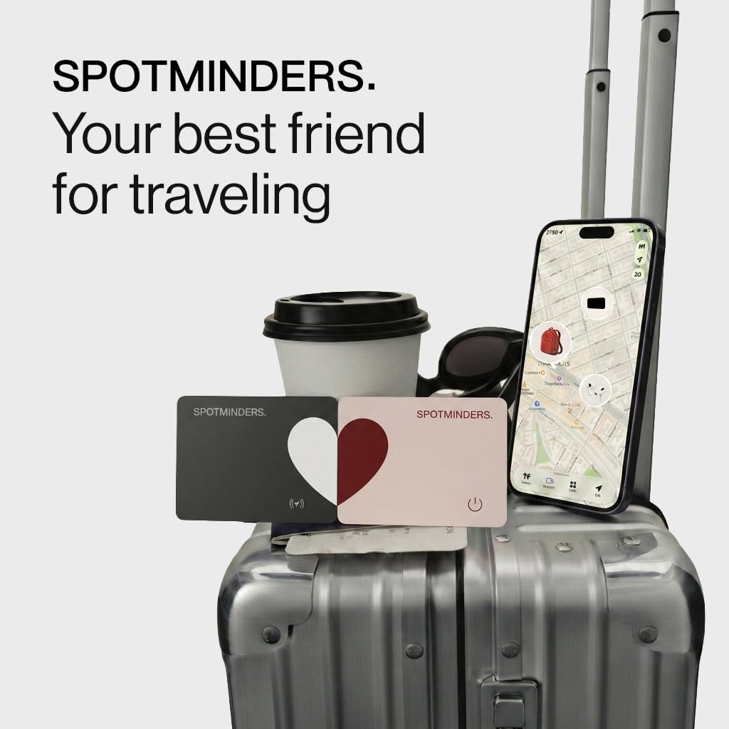 SPOTMINDERS Apple MFi Certified Wallet Tracking Card Black 4-Pack Travel Gifts for Him Works with Apple Find My Rechargeable Tracker IP68 Waterproof 0.07" Slim iPhone Item Finder for Luggage Passport