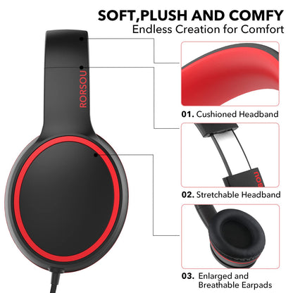 R10 Over-Ear Headphones with Microphone, Lightweight Folding Stereo Bass Headset with 1.5M No-Tangle Cord, Portable Wired Headphones for Smartphone Tablet Computer MP3 / 4 (Grey)