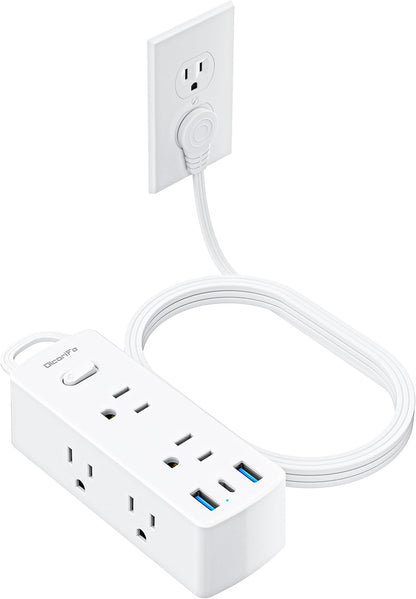 Olcorife Flat Plug Power Strip with 5 FT Extension Cord, 6 Outlets 3 USB Ports(1 USB C), 3 Sided Outlet Extender for Home Office Travel Dorm Room Essentials, White