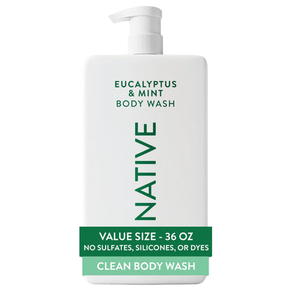 Native Clean Body Wash, Gentle & pH-balanced for Sensitive Skin, 24-Hr Freshness for Women & Men, Vegan & Cruelty-Free, Free of Sulfates, Parabens & Phthalates, Sandalwood & Shea Butter, 36 oz