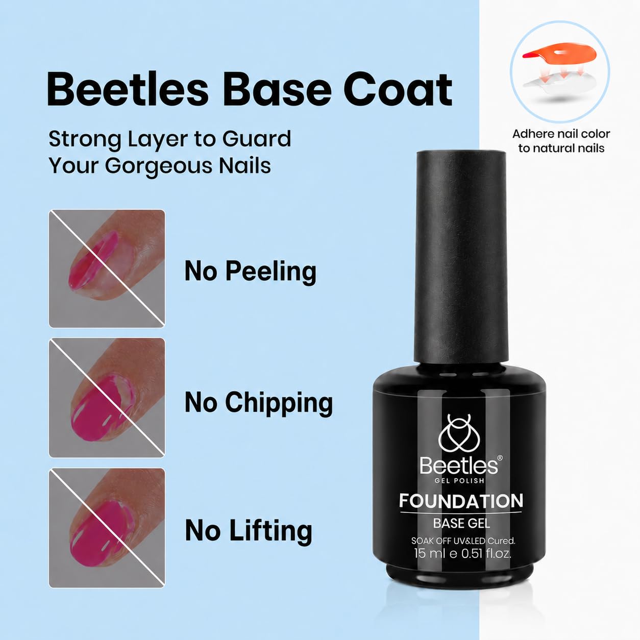 Beetles 2 Pcs 15ml No Wipe Gel Top Coat and Base Coat Set
