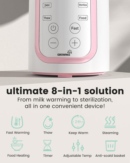 Grownsy 8-in-1 OG Fast Bottle Warmer with Timer, Gray