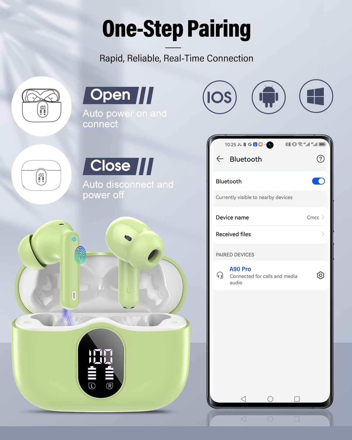 Wireless Earbuds, Bluetooth 5.4 Headphones Bass Stereo/Clear Calls, Black
