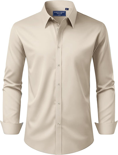 Alimens & Gentle Men's Dress Shirt Regular Fit Stretch Stain Shield Long Sleeve Solid Business Wedding Button Down Shirts