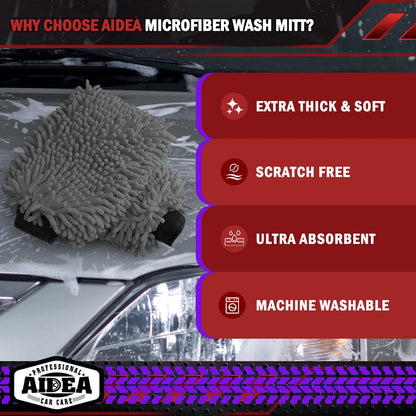AIDEA Car Wash Mitt Microfiber, 4PK,Car Wash Brush, Green 8''X12''