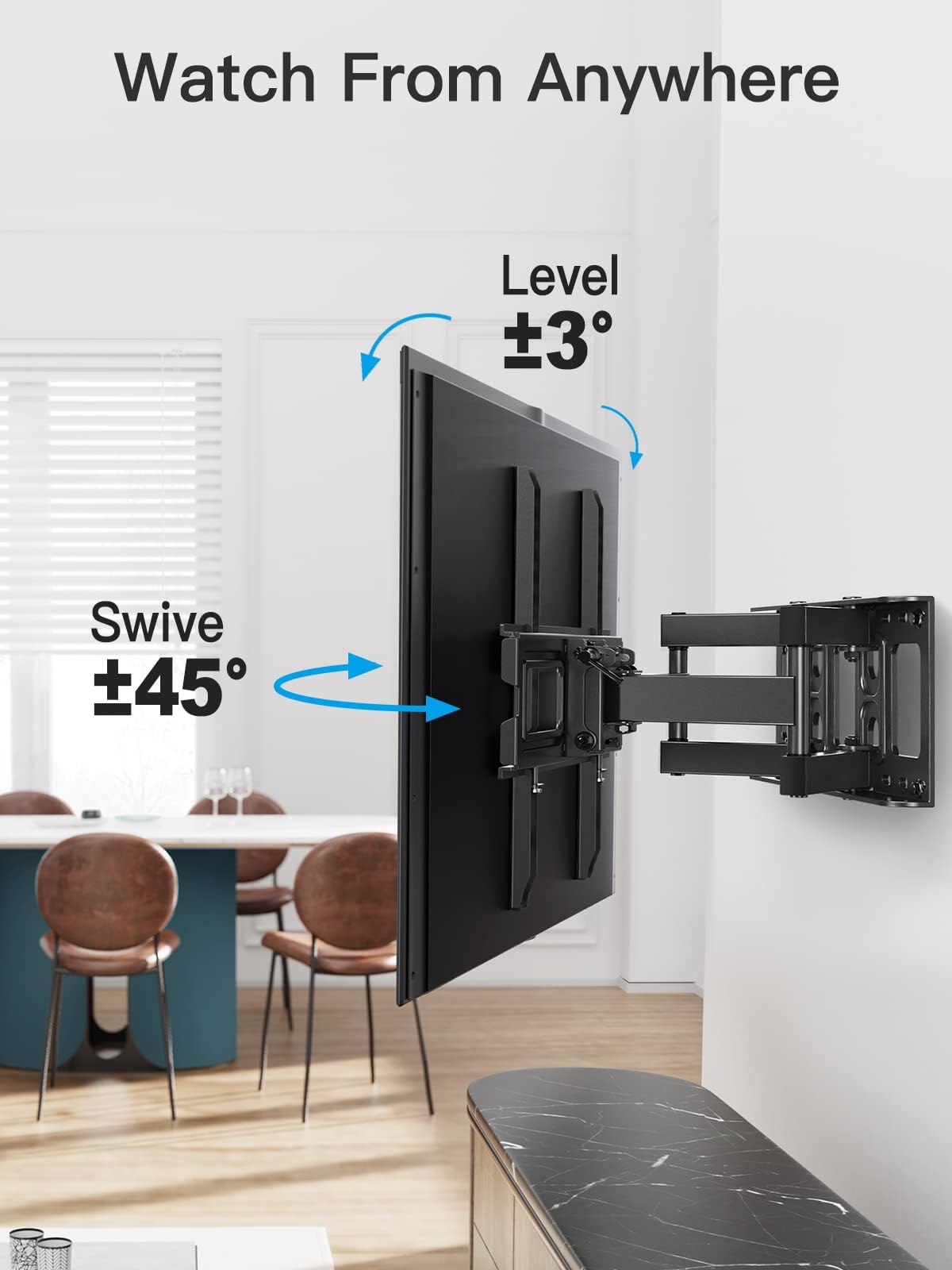 Pipishell Full Motion TV Wall Mount for Echo Show 21/15 and 13-43 Inch Flat Curved Screen TVs & Monitors, Max VESA 200x200mm up to 44lbs, TV Mount Wall Bracket with Rotation Swivel Tilt Extension