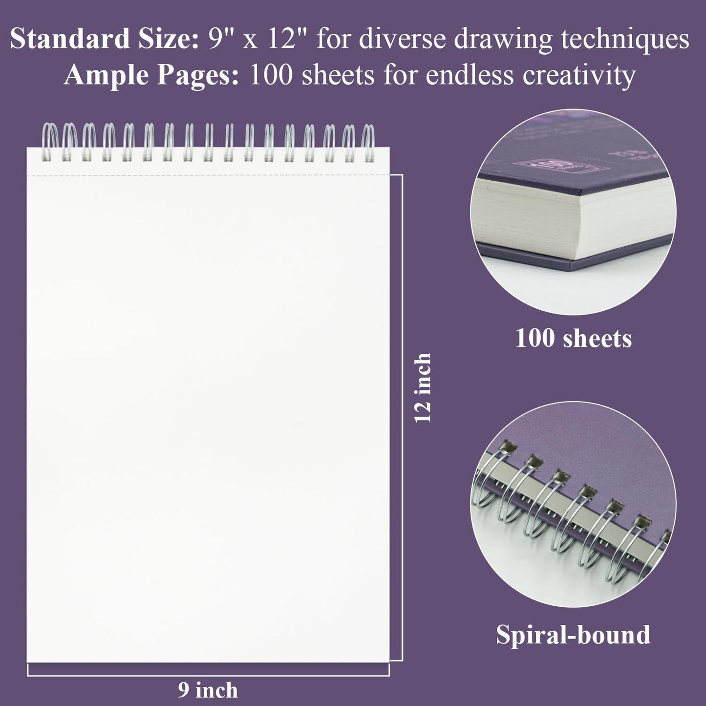 Fuxi 9" x 12" Sketch Book_Top Spiral Bound Sketchbook_100Sheets 68lb/100gsm