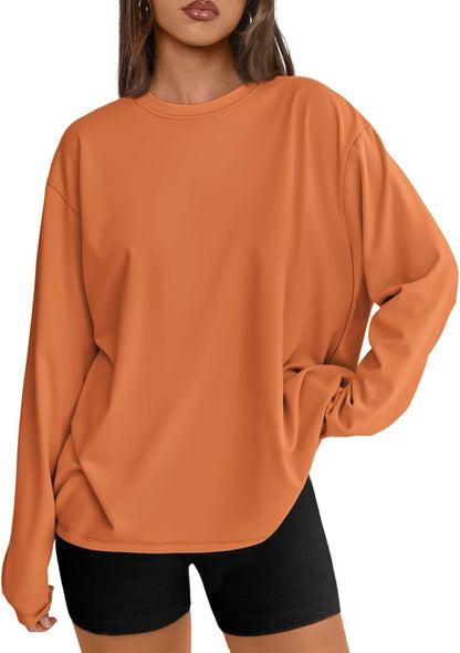 Trendy Queen Womens Oversized Long Sleeve Shirts Fall Tops 2026 Basic Tees
