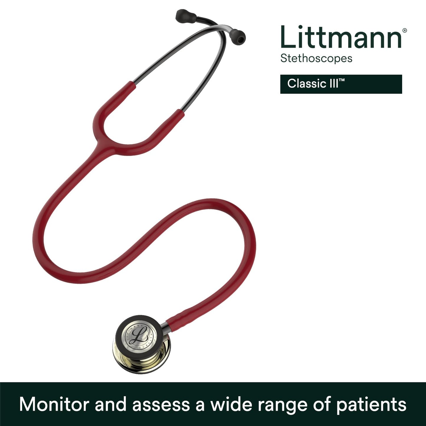 3M Littmann Classic III Monitoring Stethoscope, 5803, More Than 2X as Loud, Weighs Less, Stainless Steel Black-Finish Chestpiece, 27" Black Tube, Stem and Headset