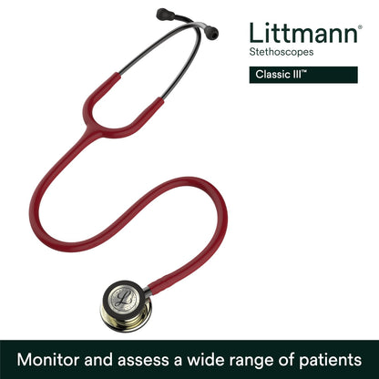 3M Littmann Classic III Monitoring Stethoscope, 5803, More Than 2X as Loud, Weighs Less, Stainless Steel Black-Finish Chestpiece, 27" Black Tube, Stem and Headset