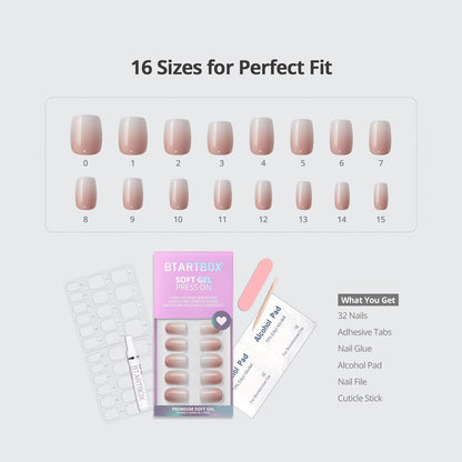 BTArtbox Press On Nails, Vanilla Cream, Short Square, Ombre Peach, 32Ct
