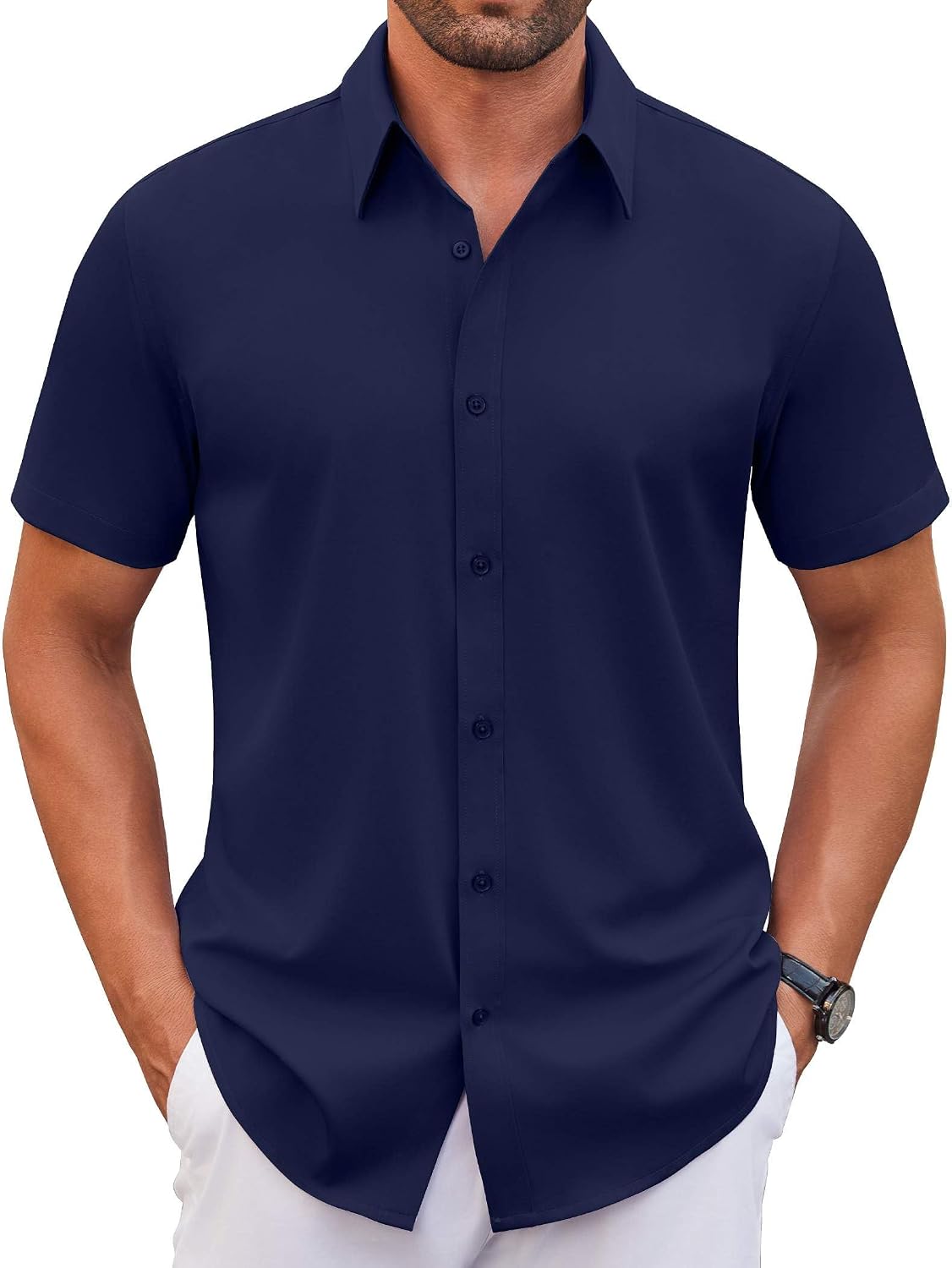 COOFANDY Men's Stretch Dress Shirts Short Sleeve Wrinkle Free Casual Button Down Shirts