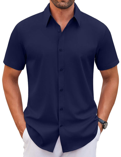COOFANDY Men's Stretch Dress Shirts Short Sleeve Wrinkle Free Casual Button Down Shirts