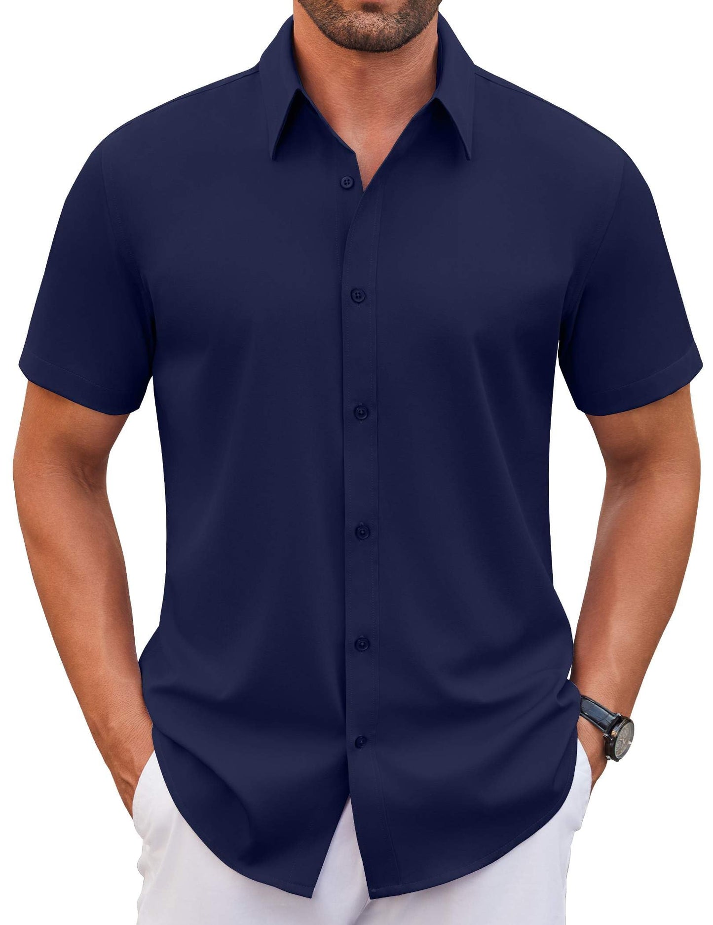 COOFANDY Men's Stretch Dress Shirts Short Sleeve Wrinkle Free Casual Button Down Shirts