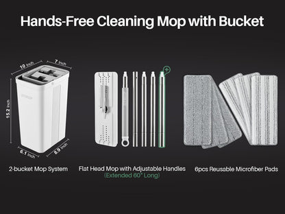 JOYMOOP Wall Mop and Bucket Set, Hands-Free Flat Floor Mop with 3 Washable Microfiber Pads, Wet and Dry Use, Ideal for Home and Commercial Floor Cleaning