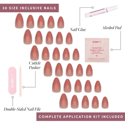 Glamnetic Press On Nails - Short Almond, Glossy Fake Nails 24 Pc Full Kit