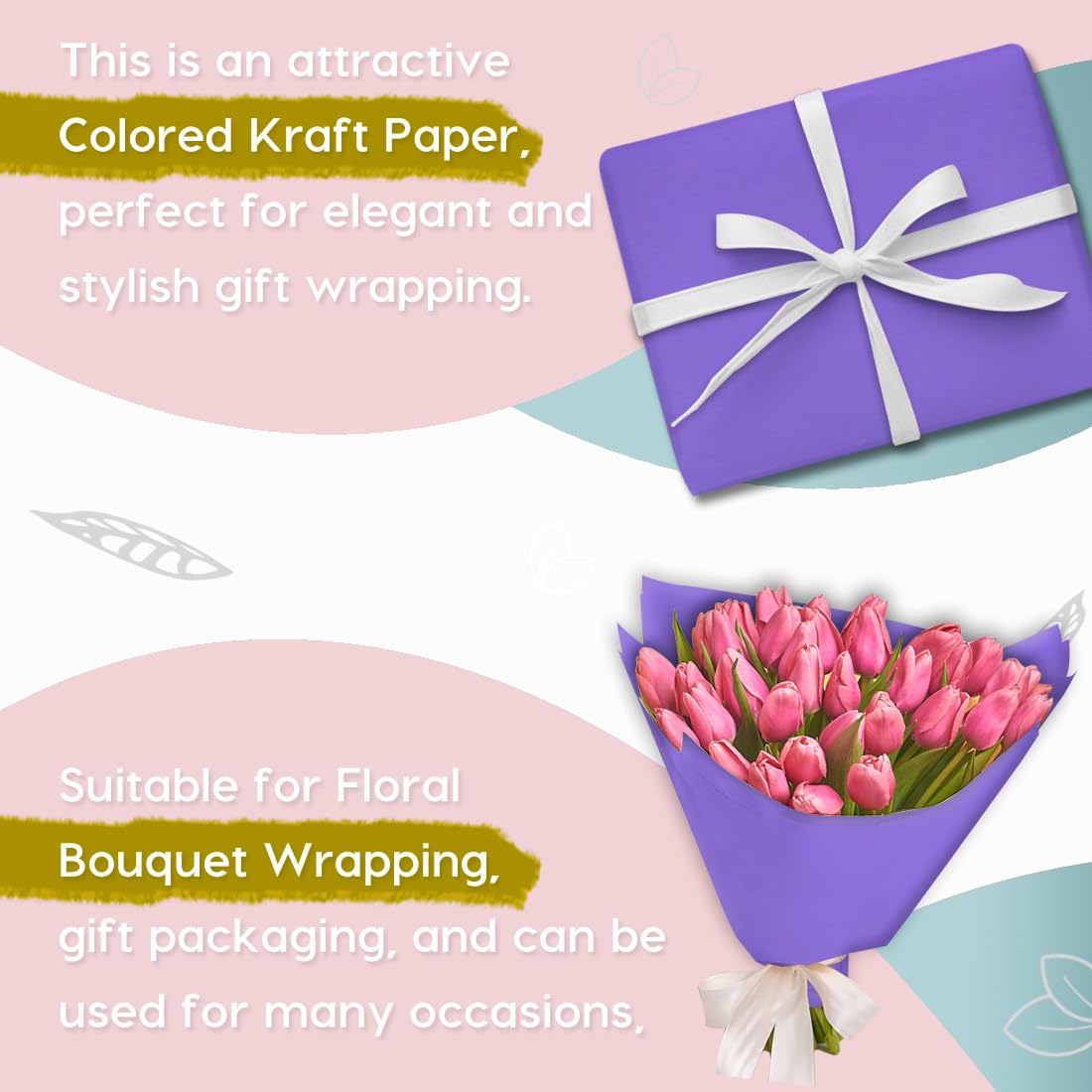 PerkHomy Brown Kraft Paper Roll 36" x 1,440" (120') for Craft Bulletin Board Paper Art Table Covering Crafting Gift Wrapping Bouquet Packing Parcel 70GSM 50LB (Brown, 36" x 120')