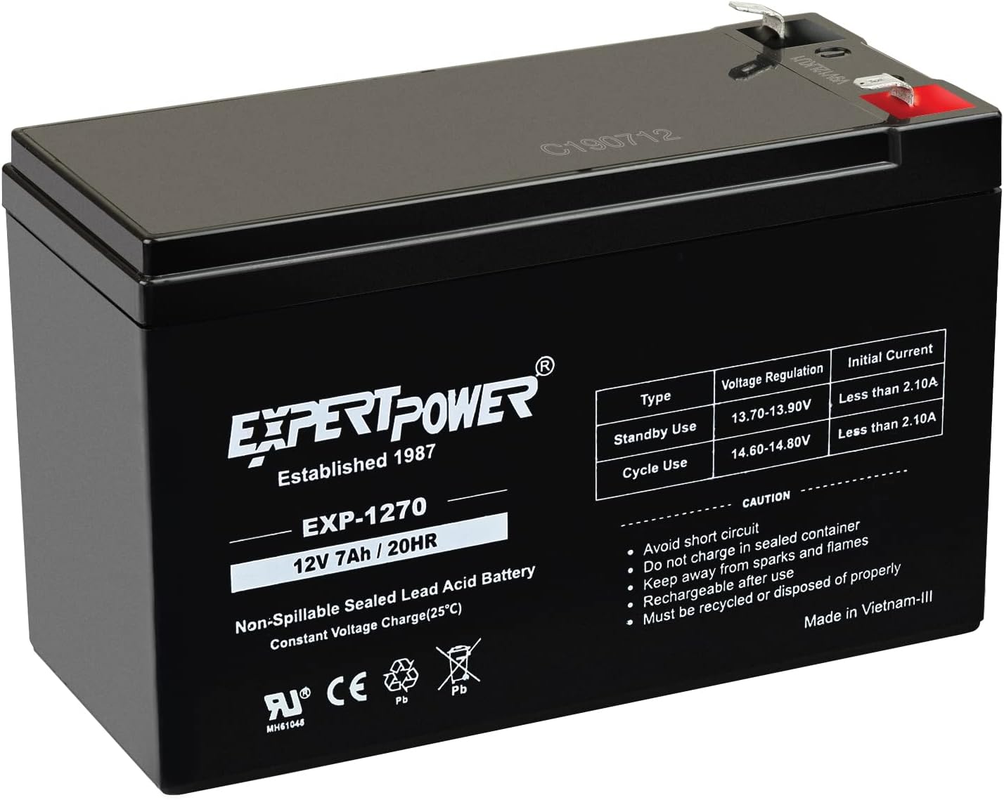 ExpertPower EXP1270, 12V 7Ah Battery SLA Rechargeable with F1 Terminals