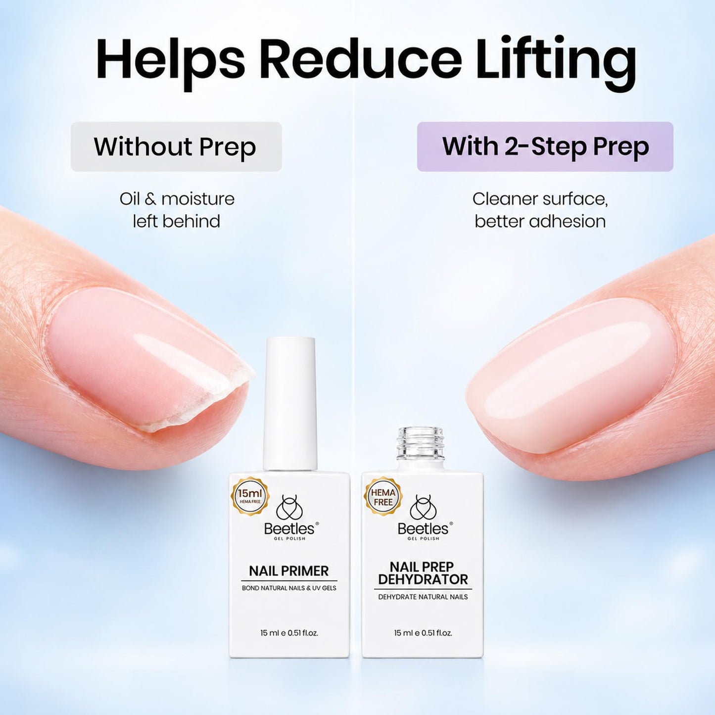 Beetles 2 Pcs 15ml No Wipe Gel Top Coat and Base Coat Set