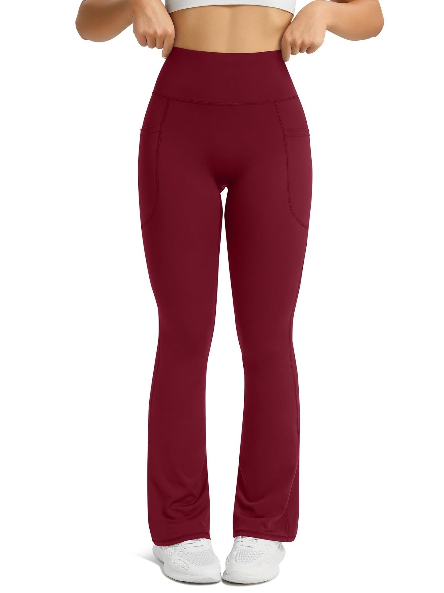 Womens Flared Yoga Pants with Pockets, High Waisted Flare Leggings Bell Bottom Bootcut Yoga Dress Pants