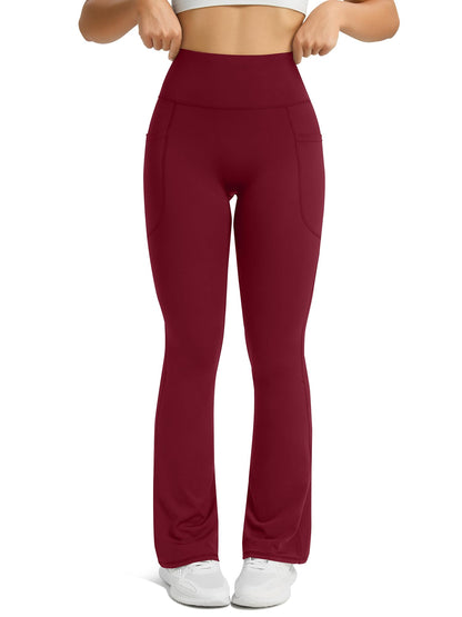 Womens Flared Yoga Pants with Pockets, High Waisted Flare Leggings Bell Bottom Bootcut Yoga Dress Pants