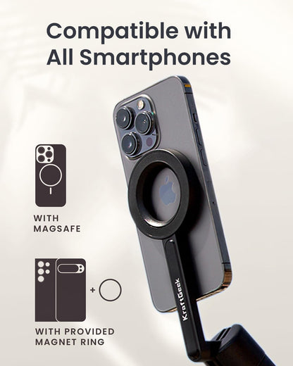 KraftGeek Magnetic Phone Tripod for iPhone, 64" Selfie Stick for Magsafe