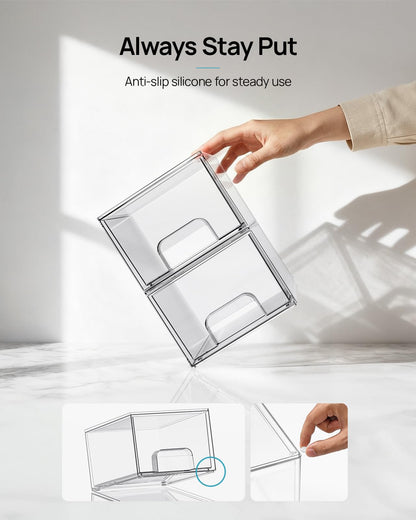 Vtopmart 2 Pack Small Clear Stackable Storage Drawers for Desk, Countertop