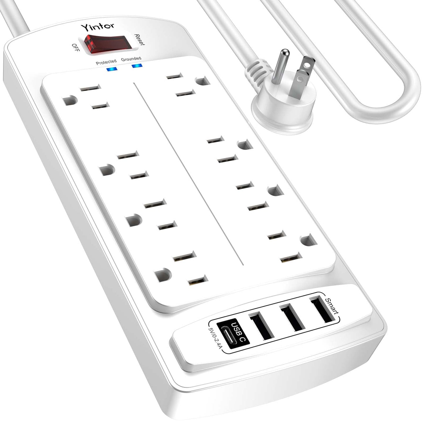 Yintar 6Ft Surge Protector Power Strip with 8 Outlets and 4 USB Ports