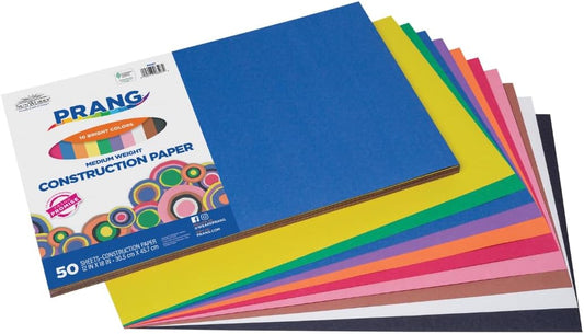 Prang (Formerly SunWorks) Construction Paper, 10 Assorted Colors, 12" x 18", 50 Sheets